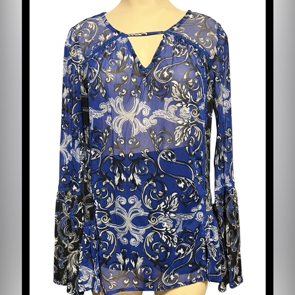 INC International Concepts Blue and White Patterned Blouse - Picture 12 of 12